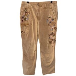 Anthropologie The Wanderer Embroidered Cargo Pants Tan Size 32 boho bohemian